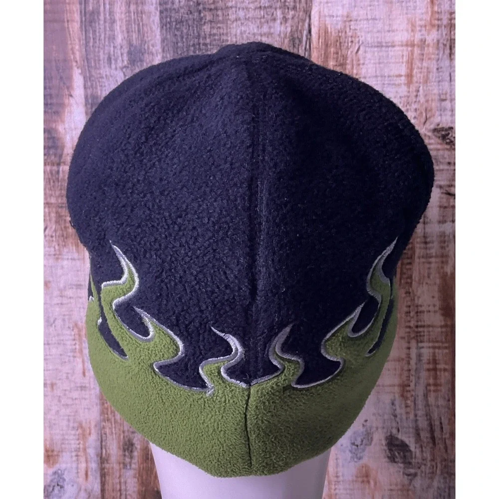 LL Bean Beanie Boys Large Green/Black Fleece Flame Print